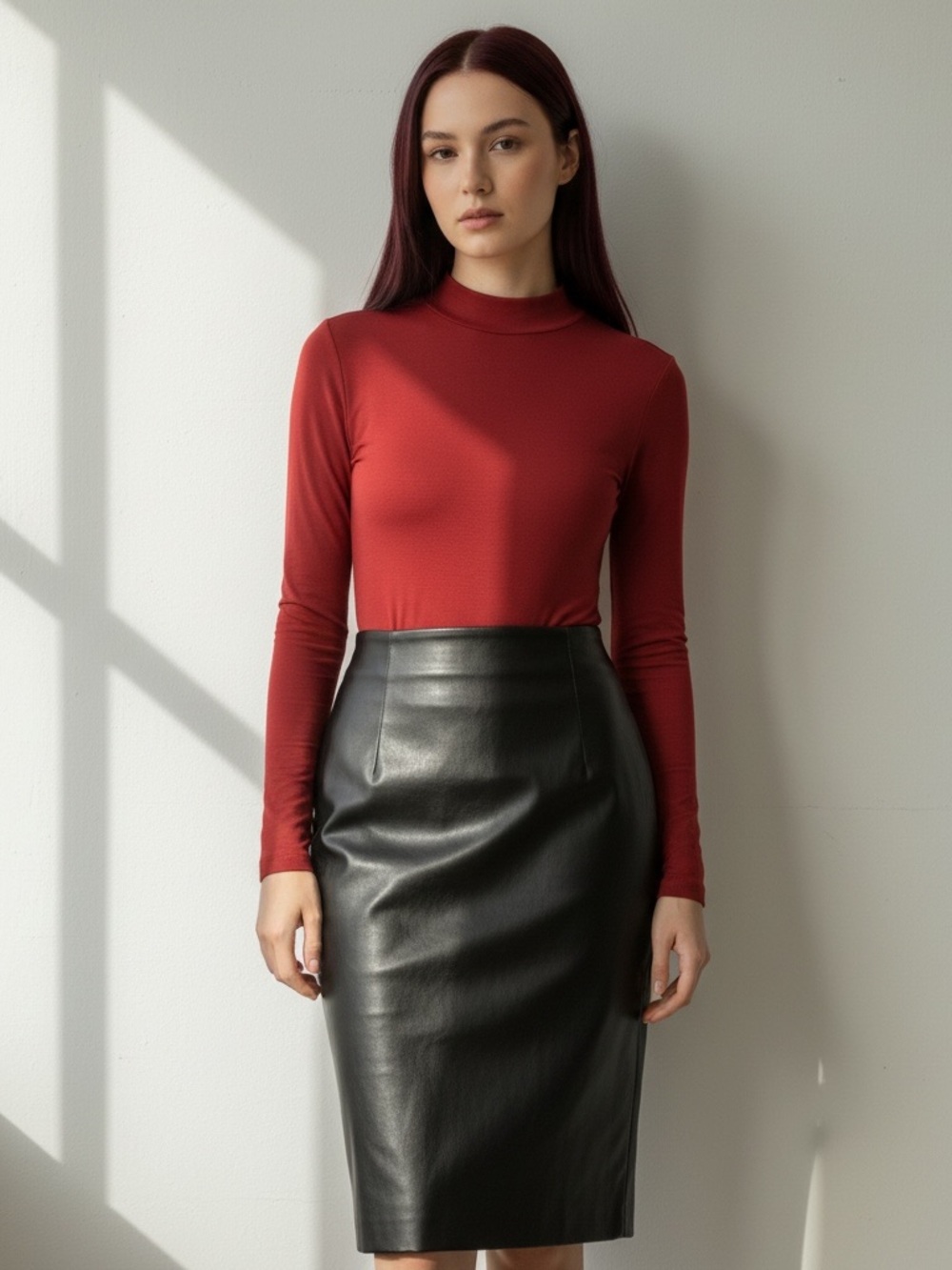 Forever 21 Classic Black Faux Leather Pencil Skirt Size M
